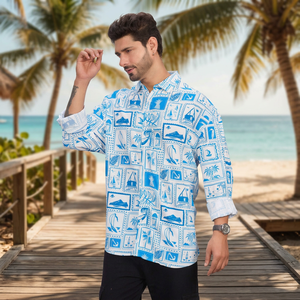 Men's Casual Hawaiian <b>Shirt</b> Full Sleeve <b>Patchwork</b> Print Viscose Rayon Winter Vacation Turn Down Collar Breathable Anti UV <b>Shirt</b> - Product Image 3