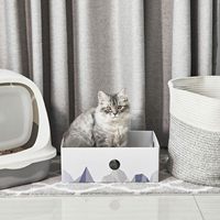 Griffoir pour chat robuste double face en carton, avec design interactif à trous, lit pour chat d'intérieur, blanc, grand modèle, 5 pouces de hauteur