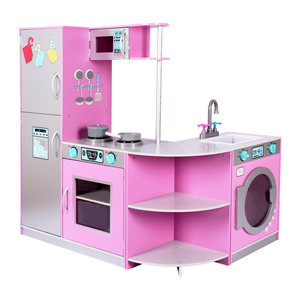 Jouet éducatif pour enfants, ensemble de cuisine rose pour enfants avec armoires, four à pâtisserie et <span class=keywords><strong>machine</strong></span> à <span class=keywords><strong>laver</strong></span> - Product Image 2