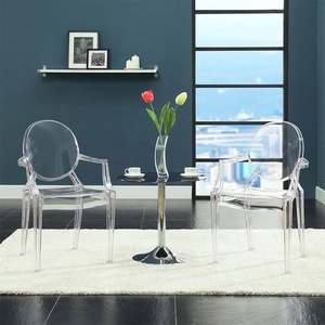 Chaise à bras polyvalente moderne en acrylique empilable pour cuisine <span class=keywords><strong>et</strong></span> salle à manger, transparente, entièrement assemblée - Product Image 5