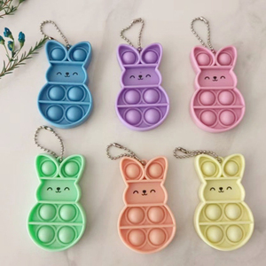 QYS Rabbit Bubble Fidget Keychain Gift PVC Rubber Bunny Pendant Metal Key <b>Ring</b> <b>Stress</b> Relief Toy - Product Image 2