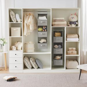 Hanging Closet Organizer 6 Tier Foldable Storage <b>Shelf</b> With <b>Hooks</b> For Bedroom Clothes Organization Light Grey - Product Image 4