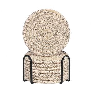 Lot de 8 dessous-de-verre absorbants en coton tissé marron mélangé, style minimaliste, 4,3 pouces, pour la protection des tables et des comptoirs - Product Image 1