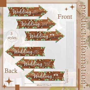 Señalización Direccional para Bodas, Decoración Colgante de Madera, Montaje en Pared, Rectangular, Patrón Dibujado a Mano - Product Image 5