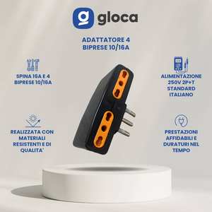 Adaptateur quadruple Gloca 3x, prise 16A, 4 prises, 250V AC, sécurité, plastique noir, multiprise - Product Image 2