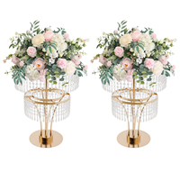Support à fleurs en métal doré pour mariage, décoration de table, centre de table à deux niveaux, décoration de fête de mariage