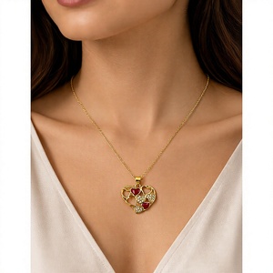 Collar Personalizado Chapado en Rodio con Colgante de Corazón de Esmalte Rojo, Racimo de Circonitas, Filigrana Calada y Cadena de Cable, Regalo Romántico para Mujer - Product Image 1
