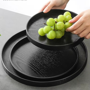 <span class=keywords><strong>Plateau</strong></span> de service rond en bois extra large avec bords surélevés antidérapants pour le café, le thé, les fêtes, le bar, la <span class=keywords><strong>cuisine</strong></span>. Design élégant de plat à servir. - Product Image 3