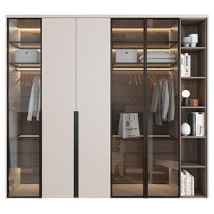Modern Home Bedroom Solid Wood Storage Cabinet Simple Design Glass Door Combination for Small Apartments Panel Style <strong>Wardrobe</strong> - Product Image 4