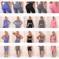 Ensemble de soutien-gorge de sport pour femmes OEM ODM, 2/3/4 pièces, sans couture, en spandex/nylon, respirant, séchage rapide, shorts de sport, haut court à manches longues pour le yoga