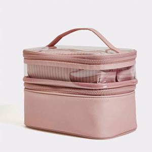 Sac de rangement de maquillage portable de voyage à grande capacité, double couche, transparent en PVC, sac de toilette pour femme, trousse de cosmétiques - Product Image 2