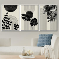 JIEKAI Lot de 3 tableaux encadrés sur toile, art mural, collage de plantes géométriques, formes abstraites, illustrations, style Mid-Century, neutre, bohème