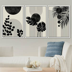 JIEKAI 3 piezas enmarcado lienzo impresión pared arte geométrico planta Collage formas abstractas ilustraciones mediados siglo Neutral Boho - Product Image 3