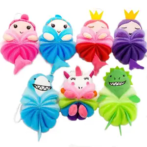 Cute Animal-Shaped Bath Loofah Kids Ball-Type Body Shower Sponges Made of PE Baby Exfoliating Bathing Scrubber