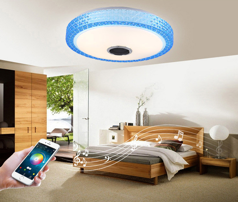 Современные светодиодные потолочные светильники, домашнее освещение, музыкальный светильник с дистанционным управлением через приложение для спальни, умная потолочная лампа, 220 В переменного тока, 36 Вт