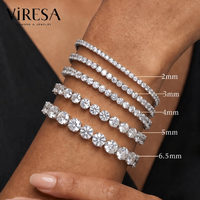 Bracelet Tennis Viresa en Moissanite, Argent S925, Style Hip-Hop, 2mm 3mm 4mm 5mm 6mm 6.5mm, Chaîne Fine à Maillons, Bracelets