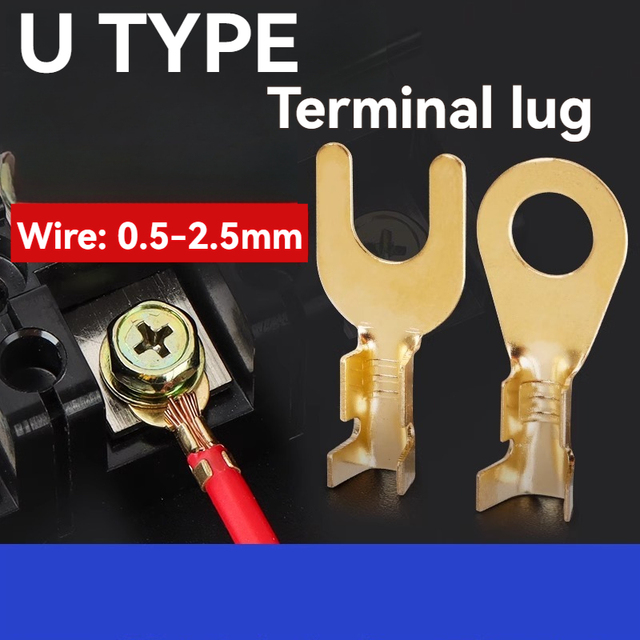 Copper Connector Crimp Terminal Grounding Lug in Ear Ring Fork Naked O/U Shape Cold Press Wire Lug Terminal