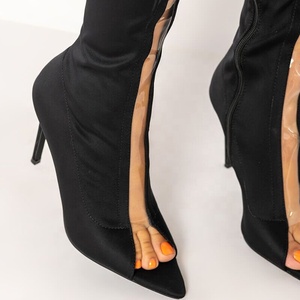 Bottes longues d'été pour femmes, extensibles, en PVC et daim, patchwork, au-dessus du genou, à bout ouvert, talons hauts - Product Image 3