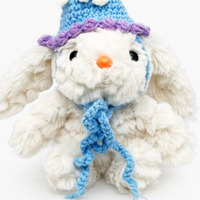 Porte-clés Lapin Blanc Kawaii en Peluche Doux et Résistant avec Chapeau d'Anniversaire Bleu Tricoté, Pendentif de Sac Lapin Mignon, Animal en Peluche pour Fête