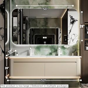 Coiffeuse en <span class=keywords><strong>bois</strong></span> <span class=keywords><strong>de</strong></span> style moderne avec miroir intelligent Armoire murale vanité lavabo <span class=keywords><strong>Meuble</strong></span> d'hôtel pour salles <span class=keywords><strong>de</strong></span> bains - Product Image 2