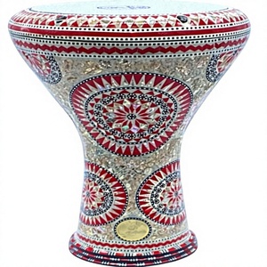 Gawharet El Fan 17,5 pouces, tambour égyptien professionnel rouge circulaire à effet soleil couchant, perle, doumbek darbuka - Product Image 1