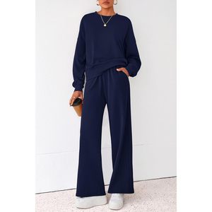 Ensemble 2 pièces pour femme : Sweat-shirt à col rond et pantalon de survêtement large, tenue décontractée respirante à manches longues - Product Image 3