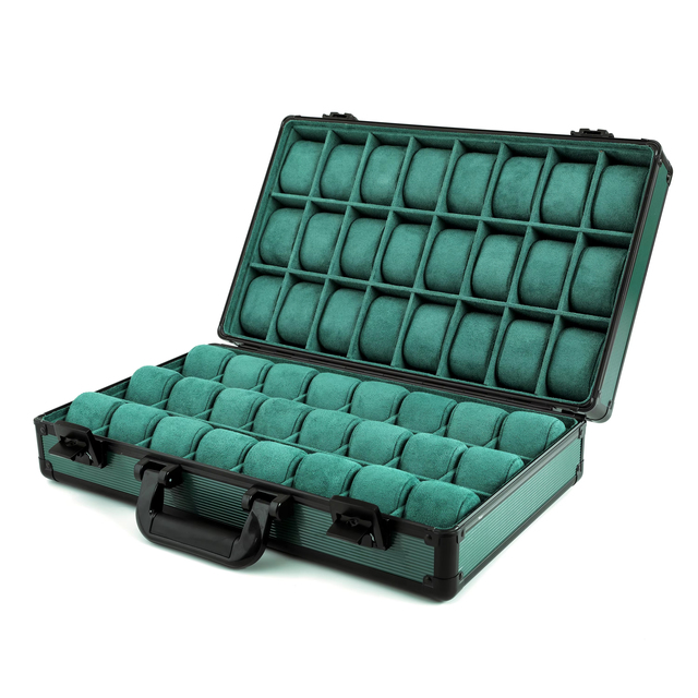 Luxury High-End Portable Jewelry Case with 48 Slots OEM Black Green Watch Storage Handle Large Capacity Inventory Watch Box