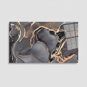 Impression sur toile de vitrail moderne : élégant motif marbré gris et or, ART EN VERRE TÉMPERÉ - Product Image 2