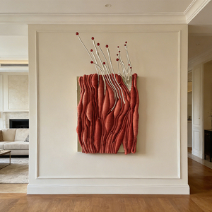 Sculpture murale en <span class=keywords><strong>fil</strong></span> de lin texturé 3D en terre cuite, art tissé de luxe moderne pour espaces résidentiels haut de gamme - Product Image 6