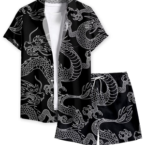 T-shirt Homme Manches Courtes Imprimé Dragon Noir - Coton, Slim Fit, Inner Beast