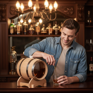 Barile in Quercia da un Gallone per Arredamento Casa con Specchio in Vetro e Supporto per Whiskey, Bourbon, Cocktail, Rum, Tequila, Idromele, <span class=keywords><strong>Vino</strong></span> - Product Image 5