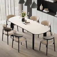 Table à manger en pierre frittée style crème, pieds en forme d'éléphant, rectangulaire, petite table pour appartement, chaises de salle à manger vintage, style moderne minimaliste
