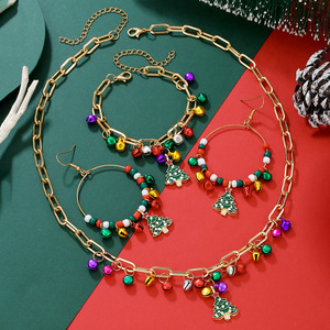Conjunto de joyería navideña para mujer, aleación, pendientes de campana coloridos, collar, pulsera, regalo de moda para fiesta, origen Yiwu D1342 - Product Image 2