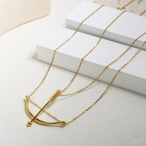 Collana da donna in acciaio inossidabile con catena in bambù, design di nicchia stile Ins, con fiocco e freccia di Cupido, personalizzata, placcata oro, abbinabile a tutto. - Product Image 5