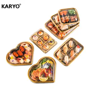 1301 Disposable 4 Grid Gold Plastic Sushi Tray Packaging Box Carry Out Container Take Out Box Plastic To Go Containers With Lids