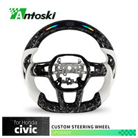 Volant en fibre de carbone forgée blanc personnalisé avec poignées en cuir blanc pour Honda Civic Accord Si Type-R FL5 CR-V 11e génération