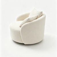 Sofá Modular Circular de Tela Bouclé Color Crema, Sillón Tapizado Curvo con Cojines, Muebles para Sala de Estar
