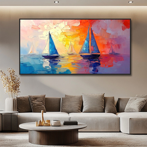 <span class=keywords><strong>Peinture</strong></span> à l'huile abstraite moderne faite à la main, paysage marin, bateaux, art mural 3D, décoration - Product Image 3