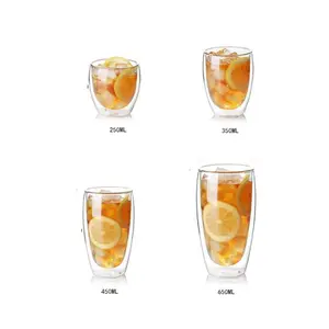 Customized 250ml 350ml Clear Drinkware Glassware Dinking Glasses Espresso Tumbler Iced Coffee Cups Tea Mug Double Wall Glass Cup