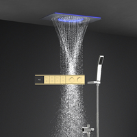Colonne de douche thermostatique intelligente moderne en or brossé avec affichage numérique, pommeau de douche cascade LED en acier inoxydable SUS304