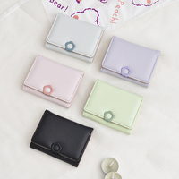Dompet Kulit PU Ringan Baru Segar Manis Versi Korea, Lapisan Poliester, Warna Solid, Mini Tipis, Dompet Pendek Pelajar