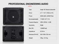 Subwoofer professionnel simple de 18 pouces, 600W AES, 2400W de crête, bobine vocale de 100 mm, façade en contreplaqué de bouleau de 18 mm, Bass Reflex, 8 Ohms, pour KTV, bars et clubs