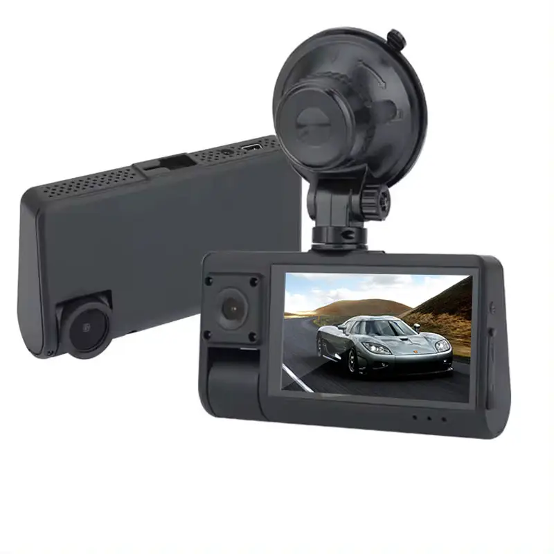 Dash Cam และกล้องติดรถยนต์หน้าจอ IPS 3 นิ้วเลนส์คู่รถ Dashcam 1080P กล้องคู่รถ DVR กล่องสีดํา