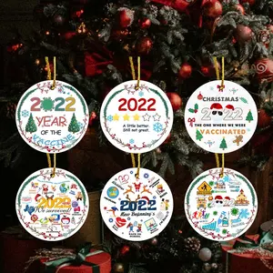 New Year Resolution Customize Ceramic Ornaments Decoration Blank Custom Home Pendant Ceramic Hanging Christmas Tree Ornament
