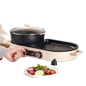 Fête de la nourriture Hotpot Pan BBQ-grill Hot Pot 2-en-1 <span class=keywords><strong>Fondue</strong></span> Chinoise Binnengrill Elektrische Rookloze Barbecue Shabu Shabu Hotpot - Product Image 1