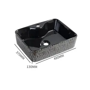 FANNISI popular rectangle table top natural stone black marble vessel sink wash basin for bathroom