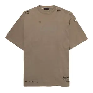 Custom Drop Shoulder Oversized Gat T-Shirts Uomo 300 Gsm 100% Katoenen T-Shirt Effen Baggy T-Shirt Distressed Tshirt Voor Mannen