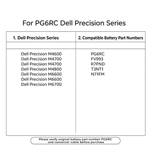 Batterie Li-ion PG6RC 11.1V 4000mAh pour <span class=keywords><strong>Dell</strong></span> <span class=keywords><strong>Precision</strong></span> M4600 <span class=keywords><strong>M4700</strong></span> M4800 M6600 M6700 M6800 FV993 R7PND TN1K5 Vente en gros - Product Image 3