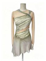 Robe de patinage artistique à dégradé gris doré clair, asymétrique à une épaule, avec découpes, dos ouvert, ornée de paillettes et de strass, pour filles et femmes