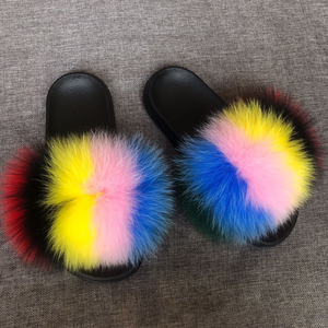 2020 Factory wholesale fur slides women red racoon real fox fur bedroom mule slippers sandals - Product Image 6